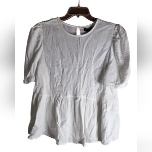 Primark White Peplum Short Sleeve Blouse Size 16 (XL)